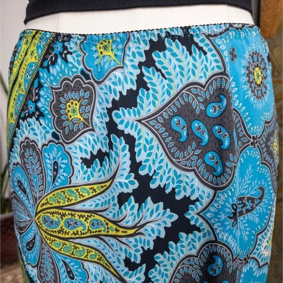 Silk Paisley Bias Midi Skirt Blue Yellow Y2K Slip Skirt The Limited Fairycore‎ S - Picture 8 of 9